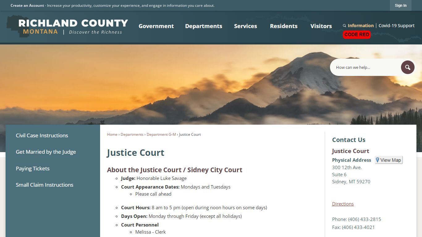 Justice Court | Richland County, MT - Official Website