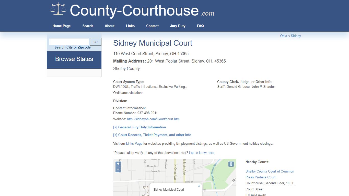 Sidney Municipal Court in Sidney, OH - Court Information